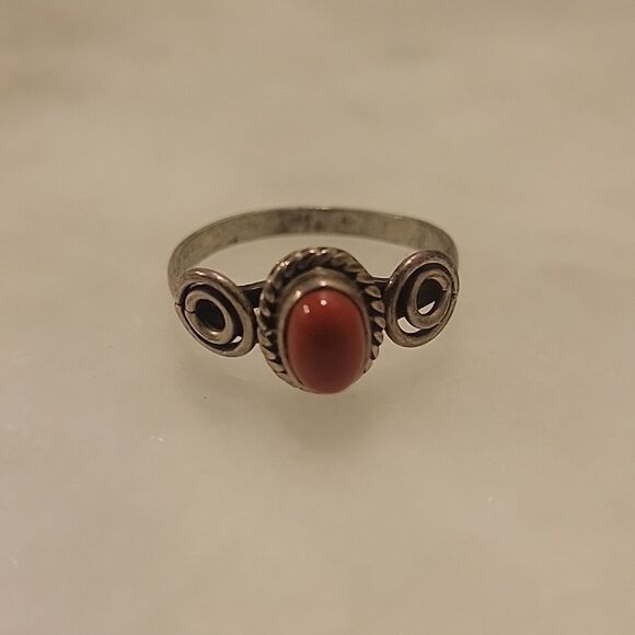 3 Lot Bundle Navajo Native American Sterling Silver Mother Pearl Onyx Coral Ring - Picture 4 of 11